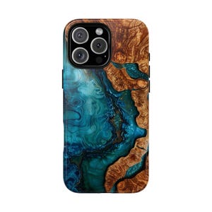 Teal Blue Wood Resin Marble UV Print - Phone Case for iPhone 16 16e 15 14 13 Pro Max | Galaxy S25 S24 | Pixel 9 9a | Wireless Charging