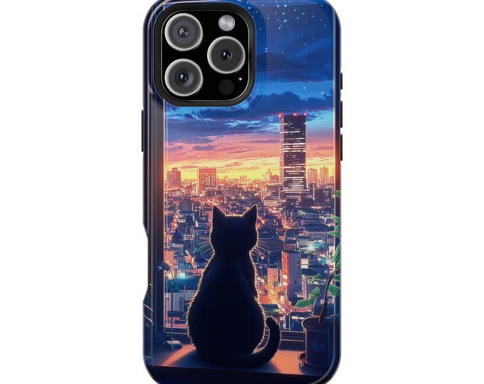 Cat Big City Sunset View Phone Case: iPhone, Galaxy, Pixel - Lifetime Warranty