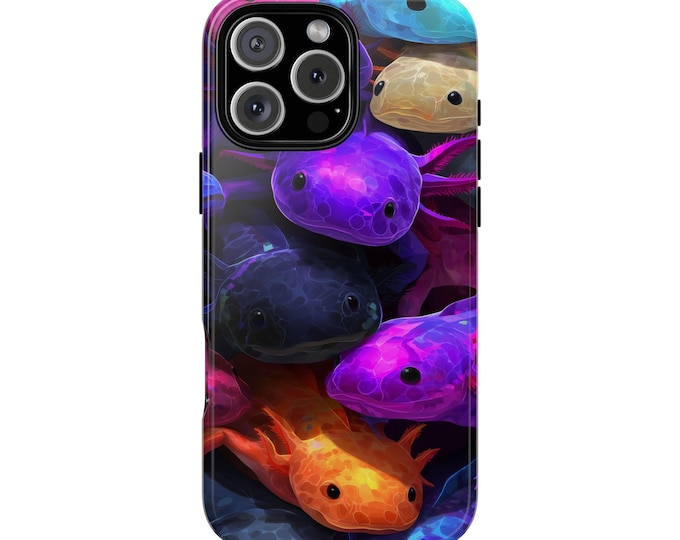 Neon Axolotl Vibrant Purple Orange Phone Case - iPhone 17 Pro Max 16 15 14 13 12 11, Samsung Galaxy S25 Ultra S24 S23 S22, Google Pixel