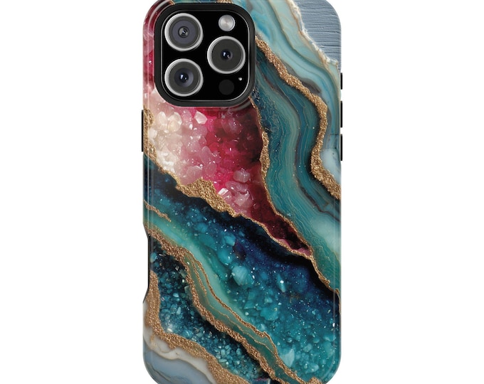 Teal Blue Pink Agate Quartz Crystal Phone Case: iPhone, Galaxy, Pixel - Lifetime Warranty