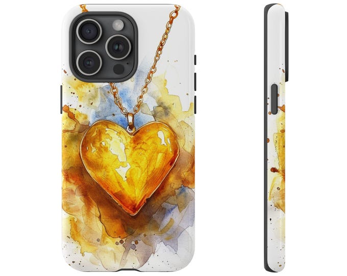 Golden Heart Shaped Necklace Locket Phone Case: iPhone, Galaxy, Pixel - Lifetime Warranty
