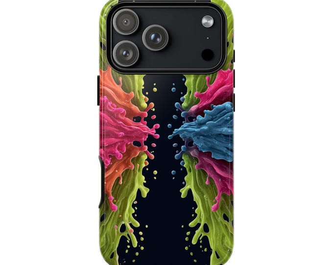 Green Paint Splash Pink Liquid Blue Phone Case: iPhone, Galaxy, Pixel - Lifetime Warranty