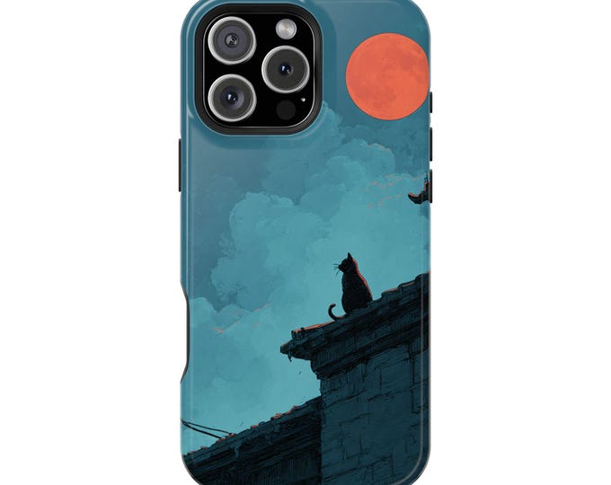 Cat at Night Anime Art Phone Case: iPhone, Galaxy, Pixel - Lifetime Warranty