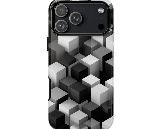 Geometric 3D Cubes High Contrast Phone Case: iPhone, Galaxy, Pixel - Lifetime Warranty