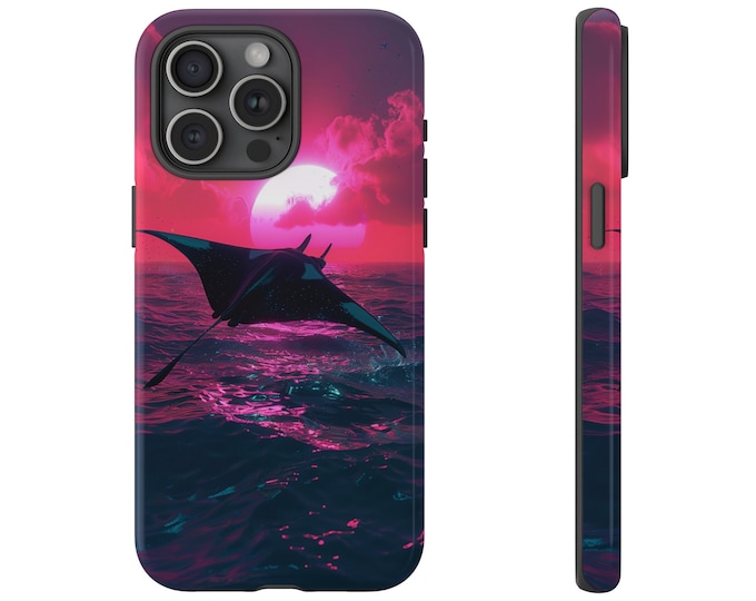 Manta Ray Neon Sunset Phone Case: iPhone, Galaxy, Pixel - Lifetime Warranty