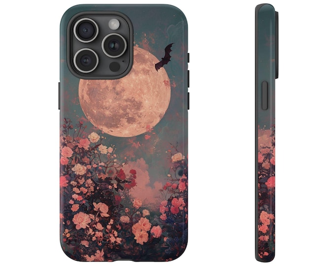 Bat Moon Flower Halloween Floral Cover Phone Case for iPhone | Samsung Galaxy | Google Pixel