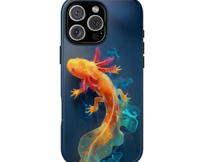 Orange Axolotl Teal Fusion Vibrant Colors Phone Case: iPhone, Galaxy, Pixel - Lifetime Warranty