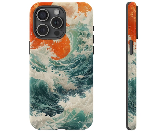 Orange Sky Ocean Waves Brushed Painting Phone Case: iPhone, Galaxy, Pixel - Lifetime Warranty