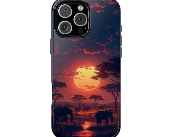South Africa Sunset Elephant Savanna Phone Case: iPhone, Galaxy, Pixel - Lifetime Warranty