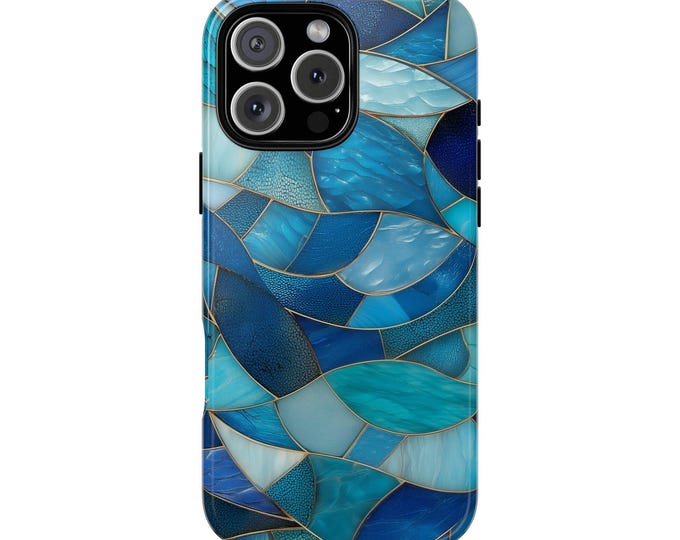 Sea Blue Stained Glass Mosaic Phone Case: iPhone, Galaxy, Pixel - Lifetime Warranty