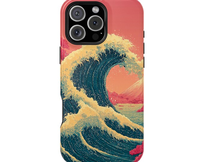 Giant Wave Red Sunset Ocean Nature Phone Case: iPhone, Galaxy, Pixel - Lifetime Warranty
