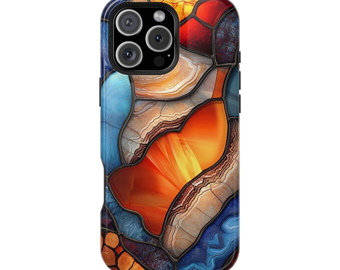 Orange Agate Geode Crystal Stained Glass Phone Case: iPhone, Galaxy, Pixel - Lifetime Warranty