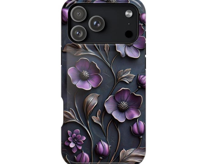 Dark Purple Floral Vines Flowers Phone Case: iPhone, Galaxy, Pixel - Lifetime Warranty
