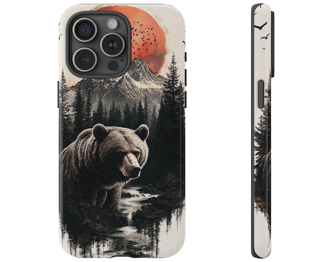 Grizzly Bear Sunset Wilderness Phone Case: iPhone, Galaxy, Pixel - Magsafe Wireless Charging