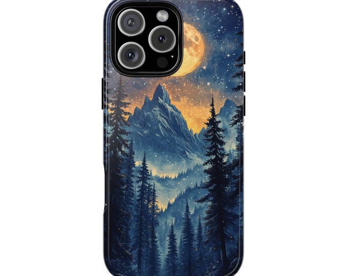 Phone Case for iPhone 16 15 14 13 12 | MagSafe Compatible | Galaxy S24 | Pixel | Tough Cover - Nighttime Forest Twinkling Starry Stars