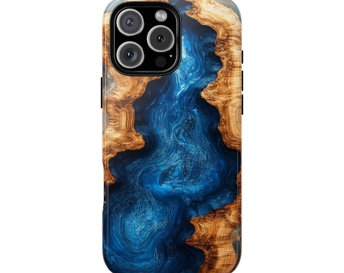 Blue Resin Wood Grain Marble Art Phone Case: iPhone, Galaxy, Pixel - Lifetime Warranty
