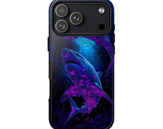 Purple Shark Neon Pattern Phone Case: iPhone, Galaxy, Pixel - Lifetime Warranty