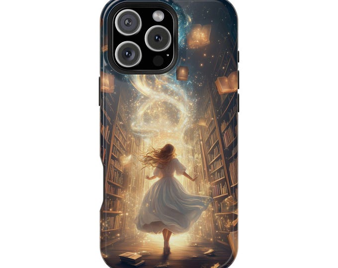 Dream Library Fantasy Girl Floating Books Phone Case: iPhone, Galaxy, Pixel - Lifetime Warranty
