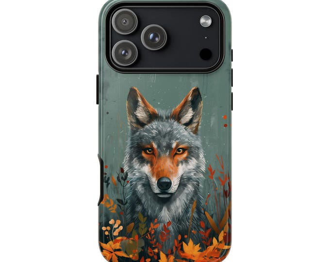 Gray Wolf Orange Autumn Phone Case: iPhone, Galaxy, Pixel