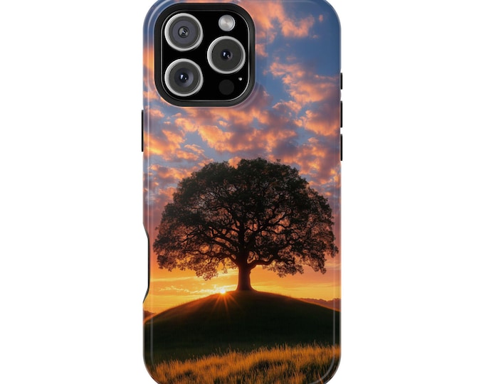 Solitary Oak Tree Golden Glow Phone Case: iPhone, Galaxy, Pixel - Lifetime Warranty