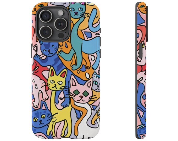 Abstract Trippy Cats Colorful Painting Phone Case: iPhone, Galaxy, Pixel - Lifetime Warranty