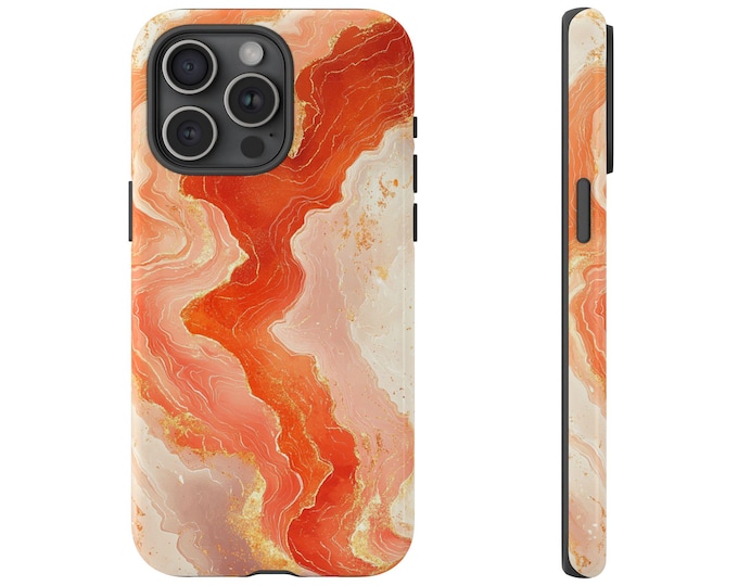 Peach Marble Phone Cover, Radiant Rose Gold Crystal Phone Case: iPhone, Galaxy, Pixel - Lifetime Warranty