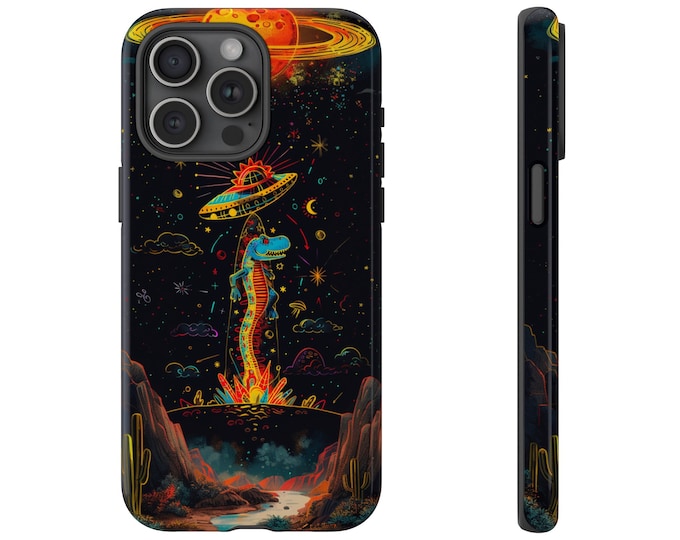 UFO Lizard Abstract Dinosaur Art Phone Case: iPhone, Galaxy, Pixel - Lifetime Warranty