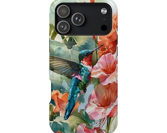 Hummingbird Pastel Flowers Watercolor Phone Case • Original Artwork • Heavy Duty Protection • Tech Gift • Lifetime Warranty