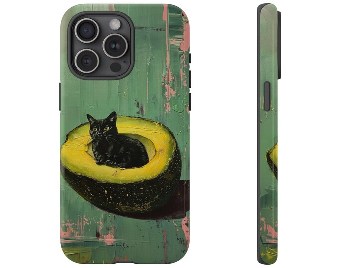 Black Cat Avocado Pits Cover Phone Case: iPhone, Galaxy, Pixel - Lifetime Warranty