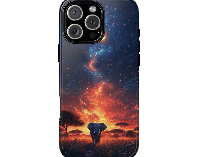 Elephant African Savanna Sunset Universe Phone Case: iPhone, Galaxy, Pixel - Lifetime Warranty