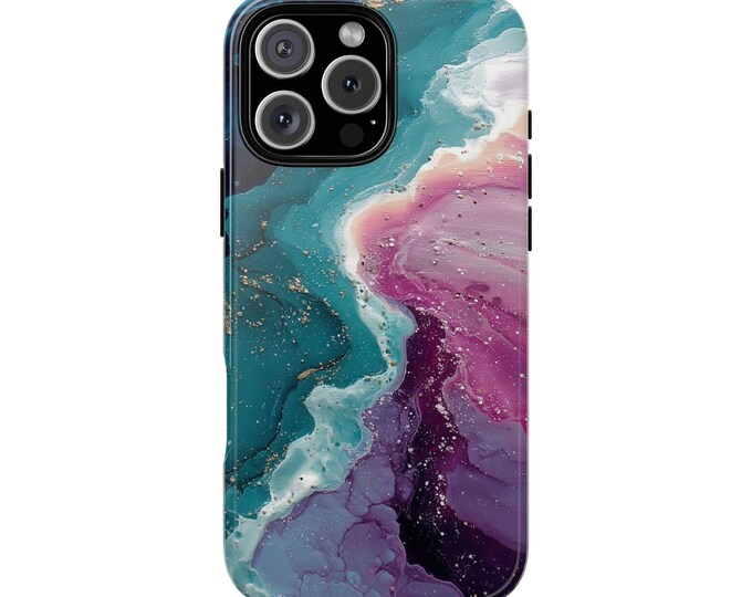 Vibrant Teal Purple Liquid Swirls Abstract Paint Phone Case: iPhone, Galaxy, Pixel - MagSafe Compatible