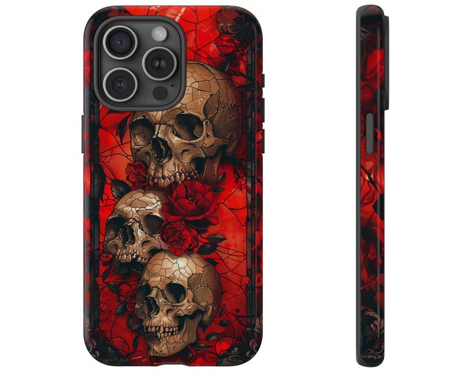 Rose Skulls Stained Glass Cover Phone Case: iPhone, Galaxy, Pixel - Lifetime Warranty