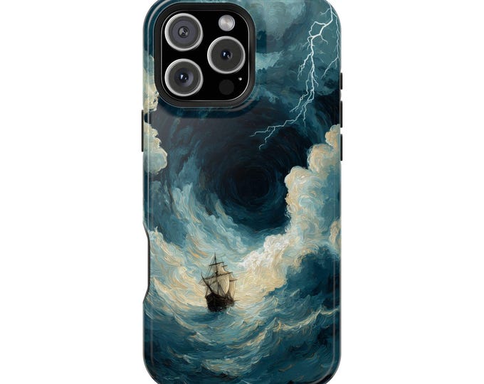 Sail Ship Ocean Vortex Lightning Phone Case: iPhone, Galaxy, Pixel - Lifetime Warranty
