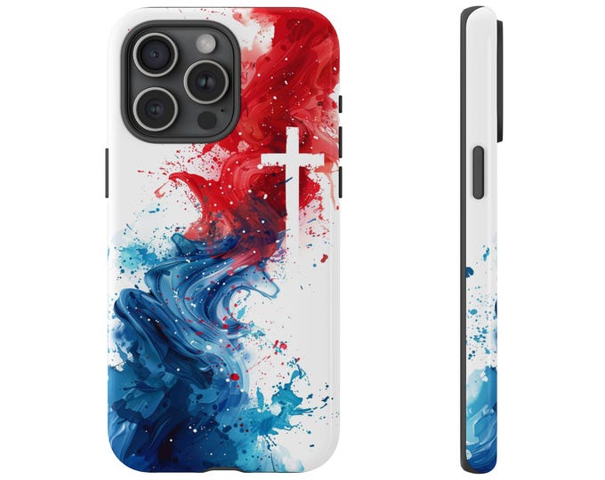 Red Blue Cross Watercolor Fusion Christian Faith Phone Case: iPhone, Galaxy, Pixel - Lifetime Warranty
