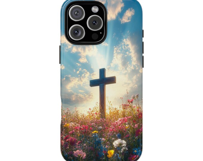 Christian Cross Wildflower Sunrise Phone Case: iPhone, Galaxy, Pixel - Lifetime Warranty