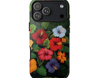 Hibiscus Tropical Hawaii Red Pink Flowers Phone Case | iPhone, Galaxy, Pixel | Shockproof Cover