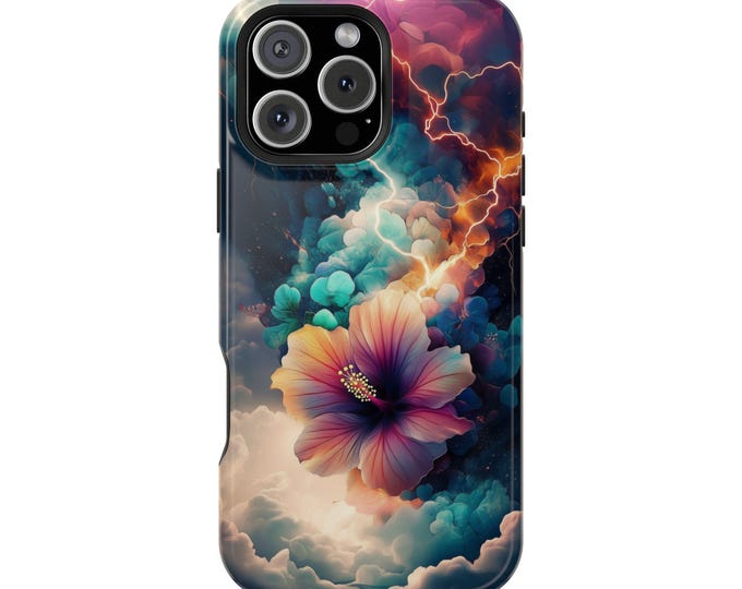 Hibiscus Tropical Storm Lightning Floral Design Phone Case: iPhone, Galaxy, Pixel - Lifetime Warranty