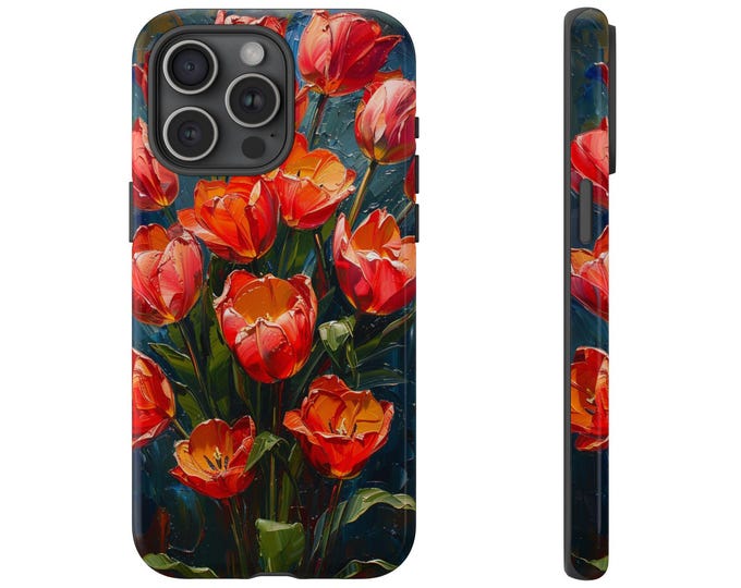 Tulip Flowers Phone Case | iPhone, Samsung Galaxy, Pixel | Red Floral Pastel Painting Bouquet Wildflowers Artistic Design | Tough Cover