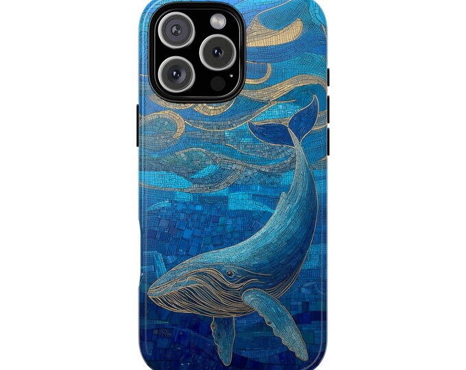 Blue Whale Mosaic Deep Ocean Tiles Phone Case: Tough Cover for iPhone (MagSafe Compatible), Samsung Galaxy, Pixel