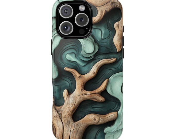 Ocean Wave Teal Resin Driftwood Marble Phone Case: iPhone, Galaxy, Pixel - Lifetime Warranty