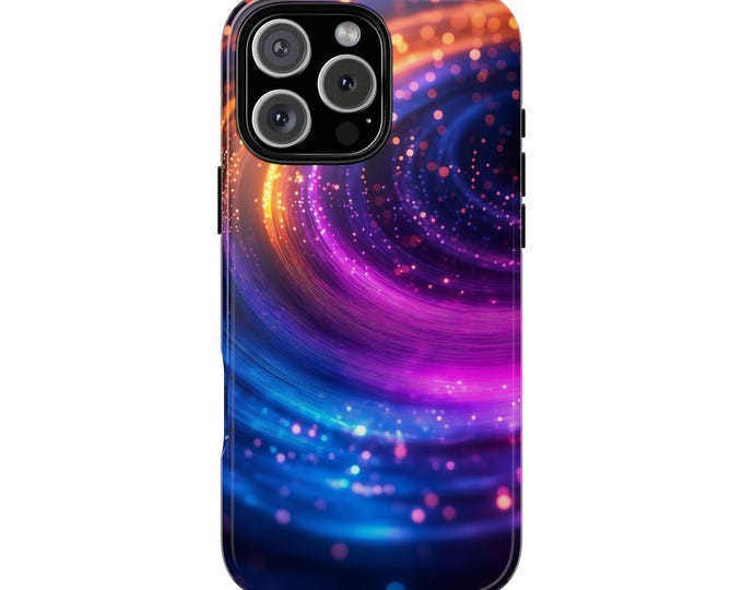 Neon Purple Orange Roulette Waves Curves Glow Rings Phone Case: iPhone, Galaxy, Pixel - Lifetime Warranty