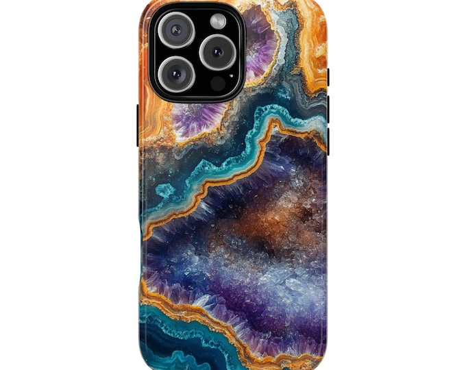Teal Geode Amethyst Crystal Rock Agate Orange Purple Phone Case: iPhone, Galaxy, Pixel - Lifetime Warranty