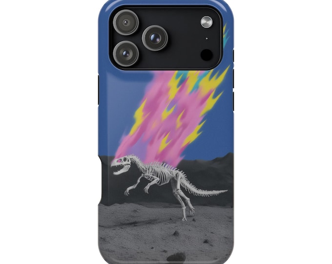 Dinosaur Skeleton Abstract Flame Phone Case: iPhone, Galaxy, Pixel - Lifetime Warranty
