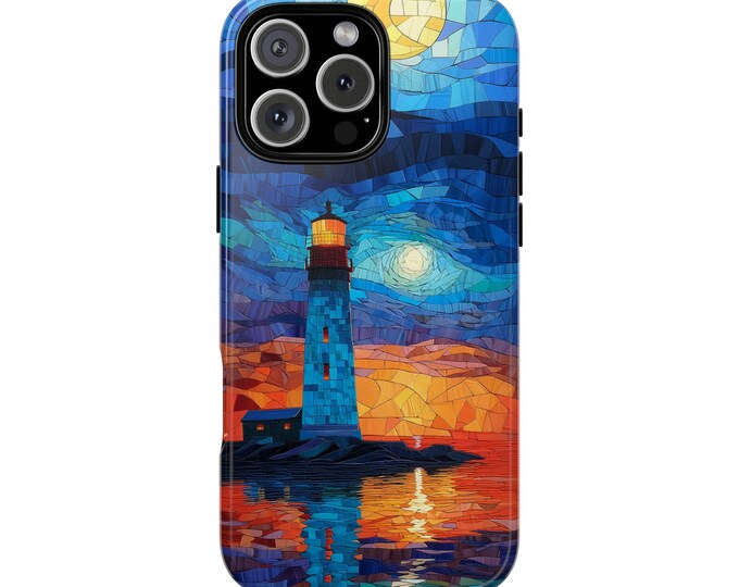 Lighthouse Geometric Mosaic Blue Sky Reflection Phone Case: iPhone, Galaxy, Pixel - MagSafe Compatible