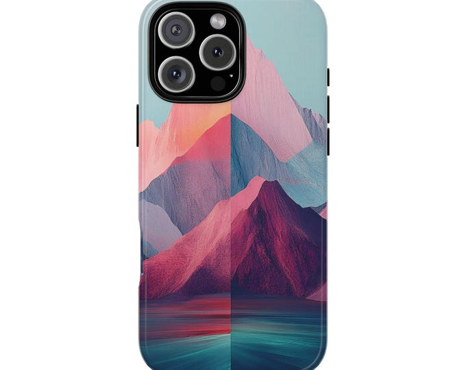 Abstract Mountain Art Blue Teal Aesthetic Phone Case: iPhone, Galaxy, Pixel - Lifetime Warranty