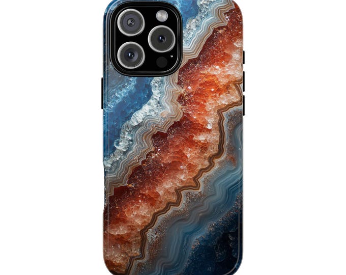 Agate Crystal Geode Phone Case: Deep Blue & Blood Orange, Tough Cover