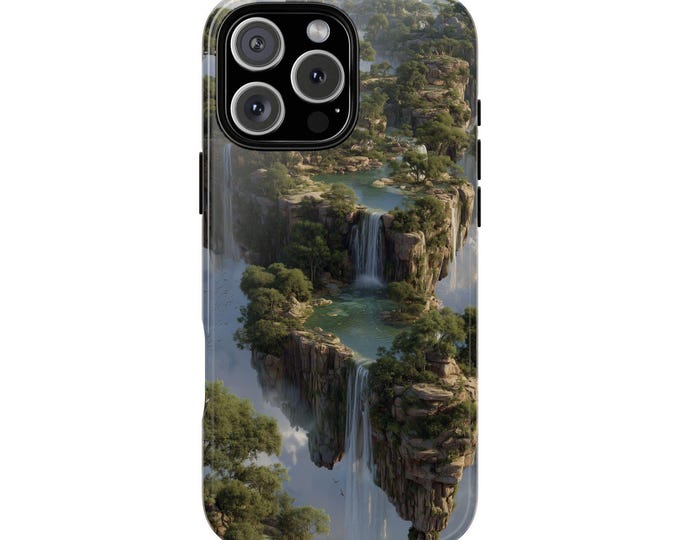 Floating Island Waterfalls Sky Clouds Phone Case: iPhone, Galaxy, Pixel - Lifetime Warranty