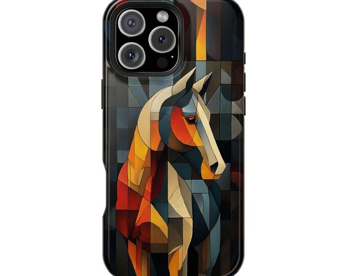 Cubist Horse Geometric Shapes Dark Tones Phone Case: iPhone, Galaxy, Pixel - Lifetime Warranty