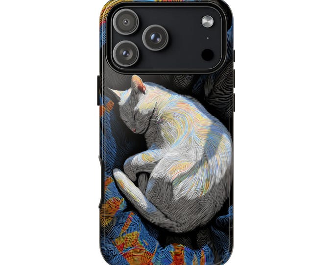 White Cat Abstract Flowing Paint Phone Case: iPhone, Galaxy, Pixel - Lifetime Warranty