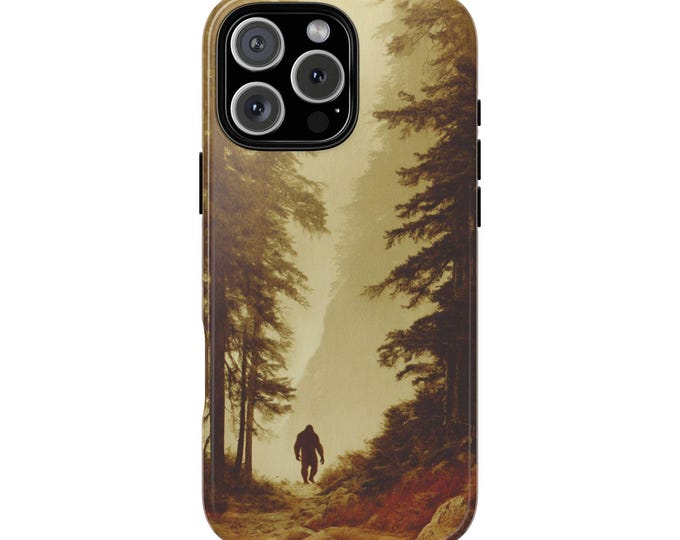 Bigfoot Misty Woods Sasquatch Foggy Pines Phone Case: Tough Cover for iPhone (MagSafe Compatible), Samsung Galaxy, Pixel